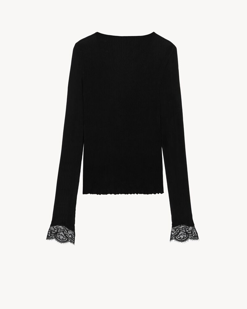 CASSANDRE lace-cuff top in ribbed silk jersey
