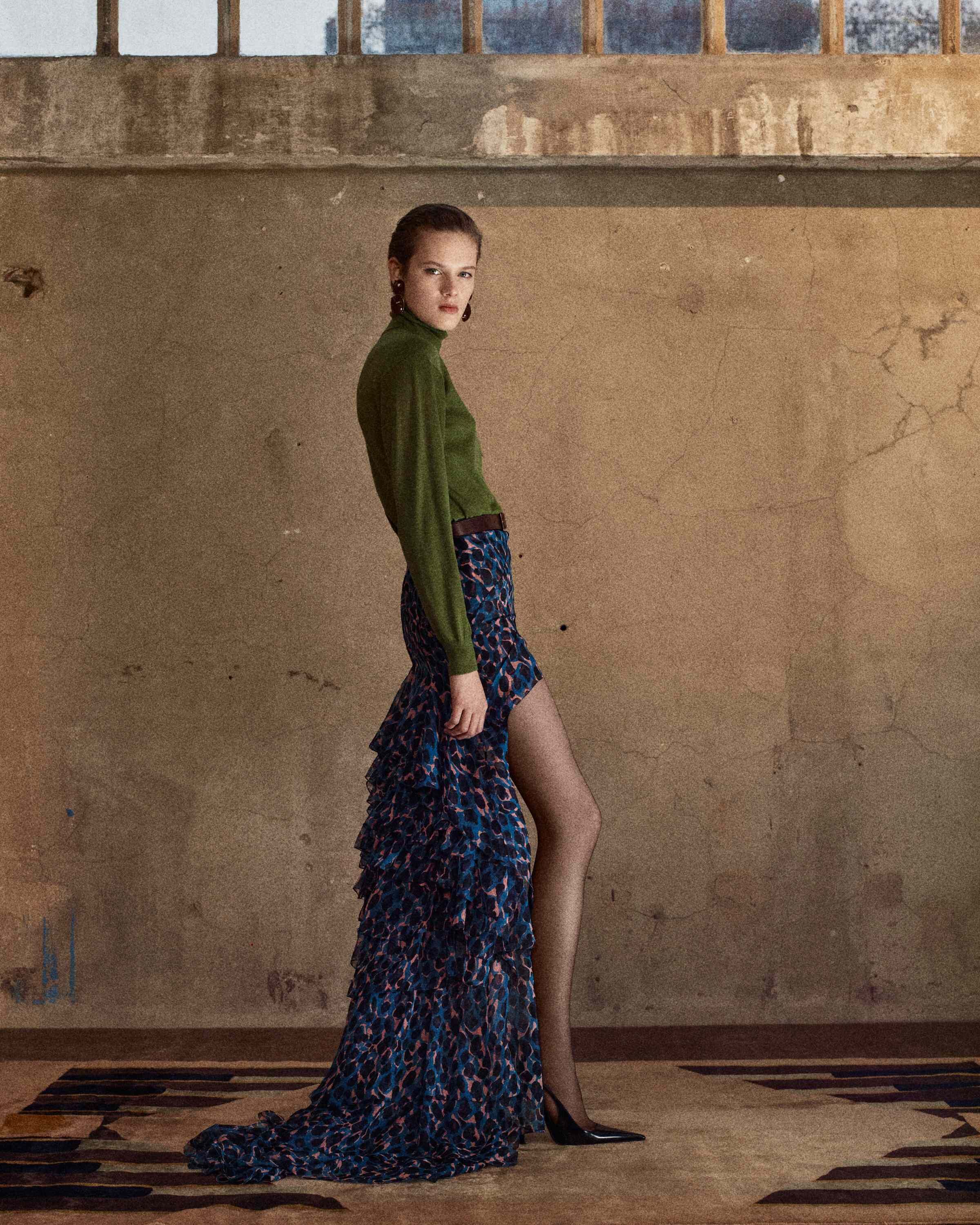 cascade skirt in floral silk muslin