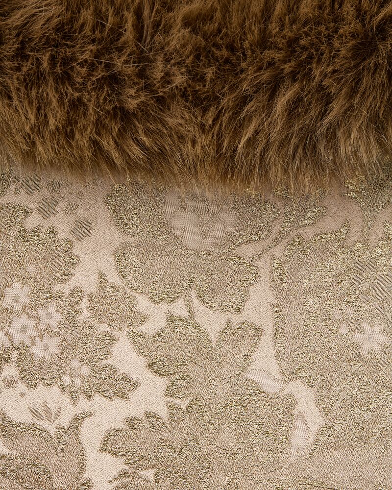 animal-free fur collar mini dress in brocade