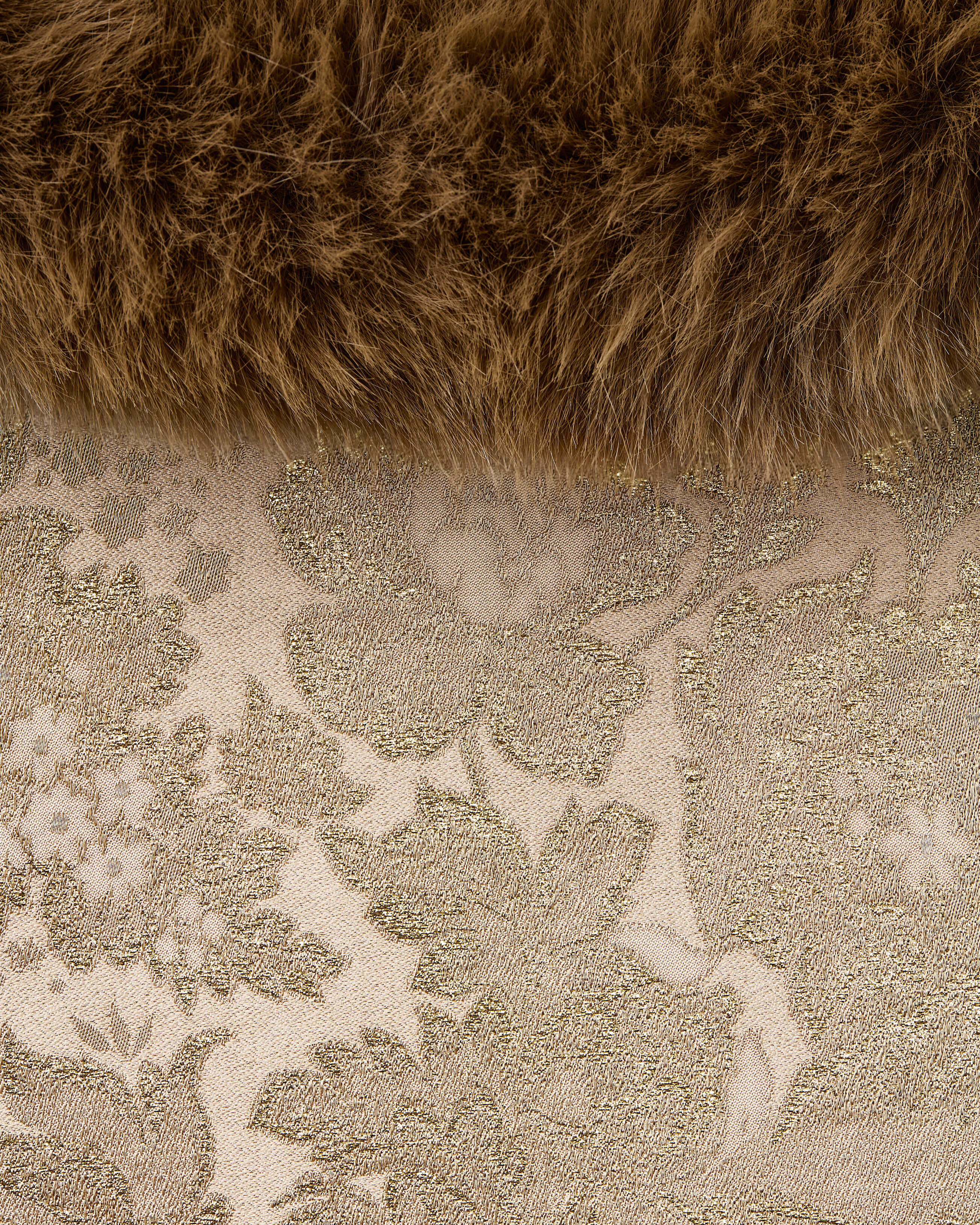 animal-free fur collar mini dress in brocade