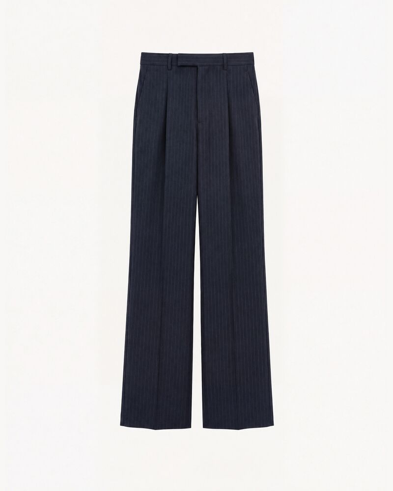 fluid pants in striped wool flannel