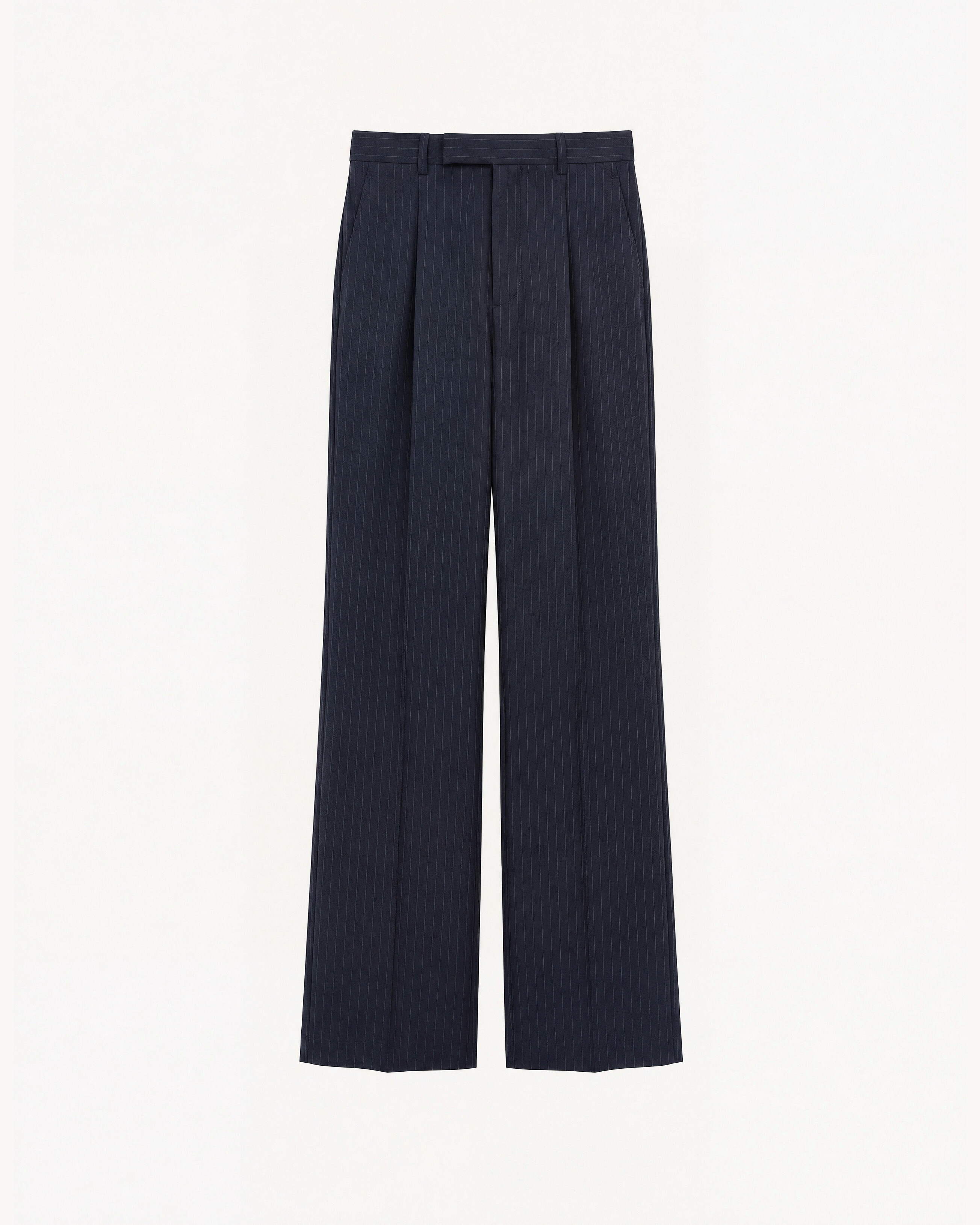 fluid pants in striped wool flannel