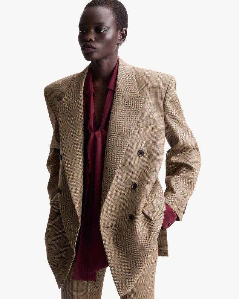 double-breasted jacket in prince of wales puppytooth wool