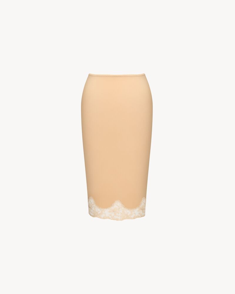 Gonna stile sottoveste con pizzo in crêpe de chine di raso di seta