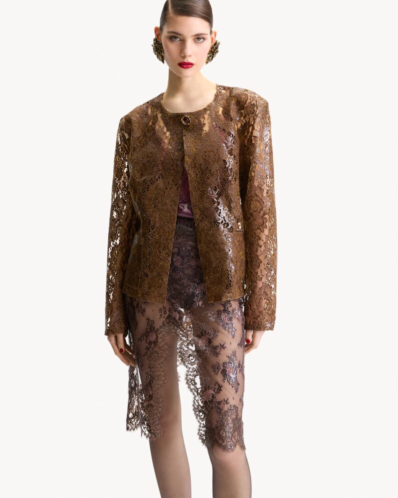 short jacket in silicone-coated lace
