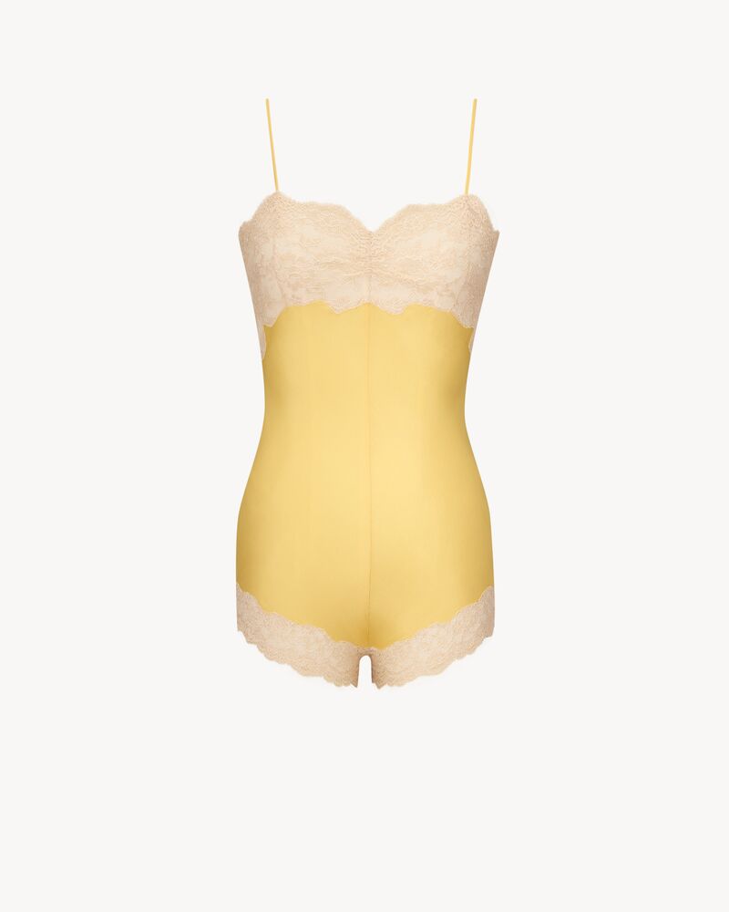 laced romper in silk crepe muslin