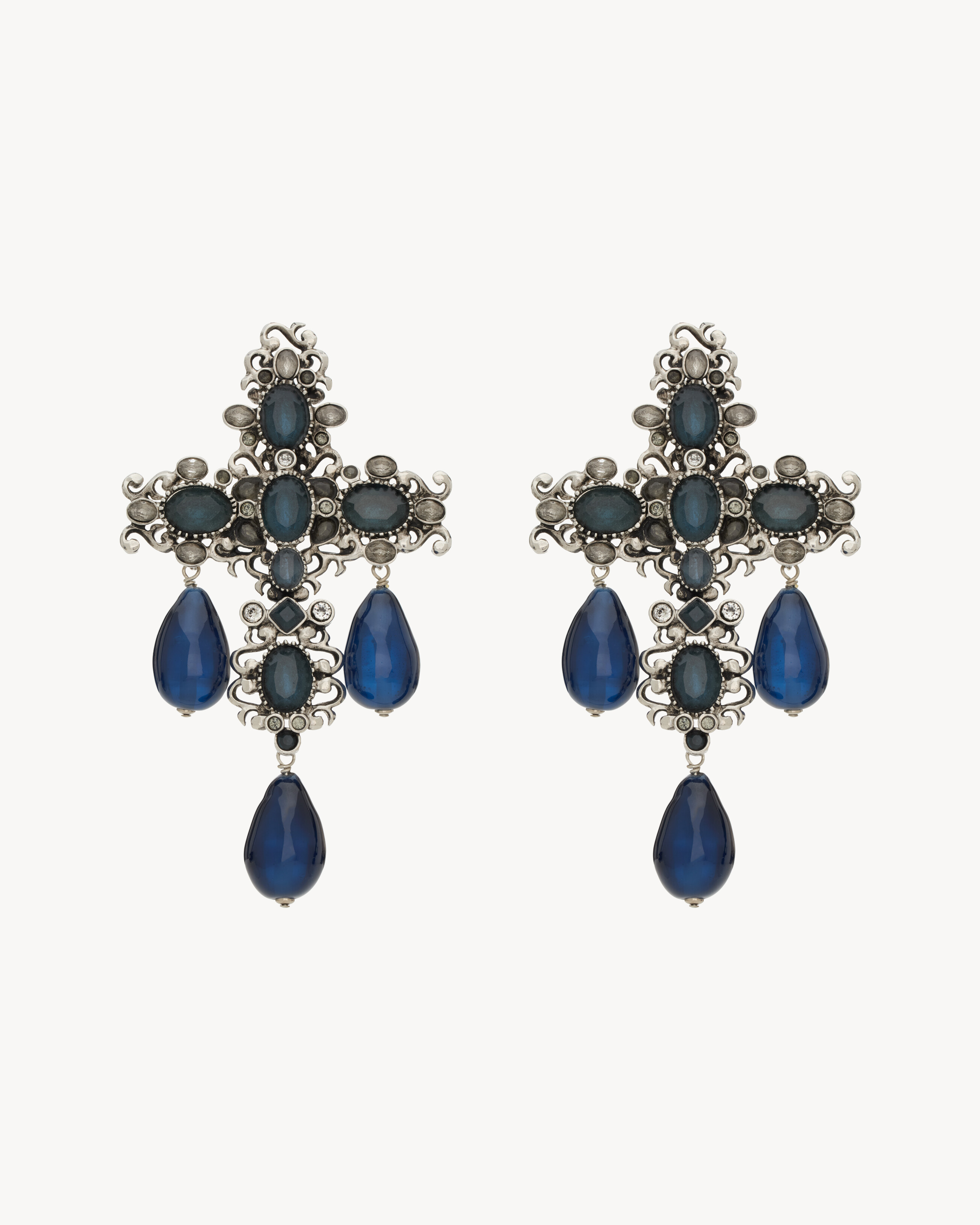 crystal cross earrings in resin and metal