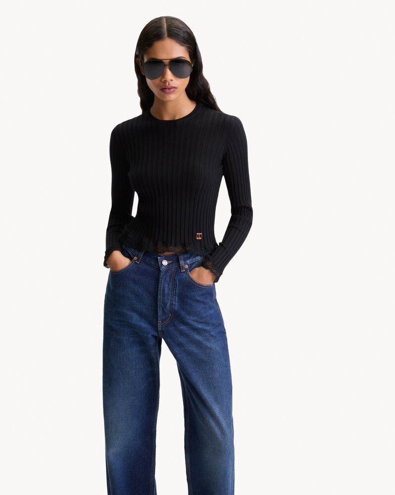 CASSANDRE laced top in ribbed wool, cashmere, and silk