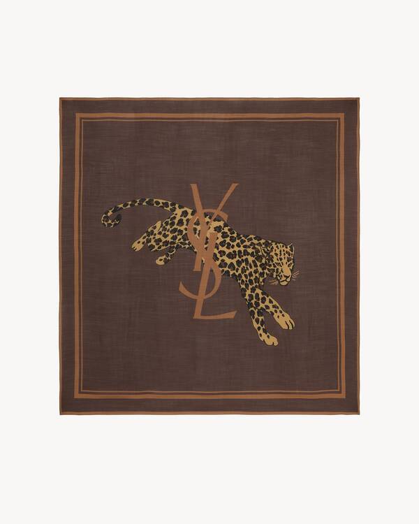 CASSANDRE square scarf in wool twill in Brown | Saint Laurent