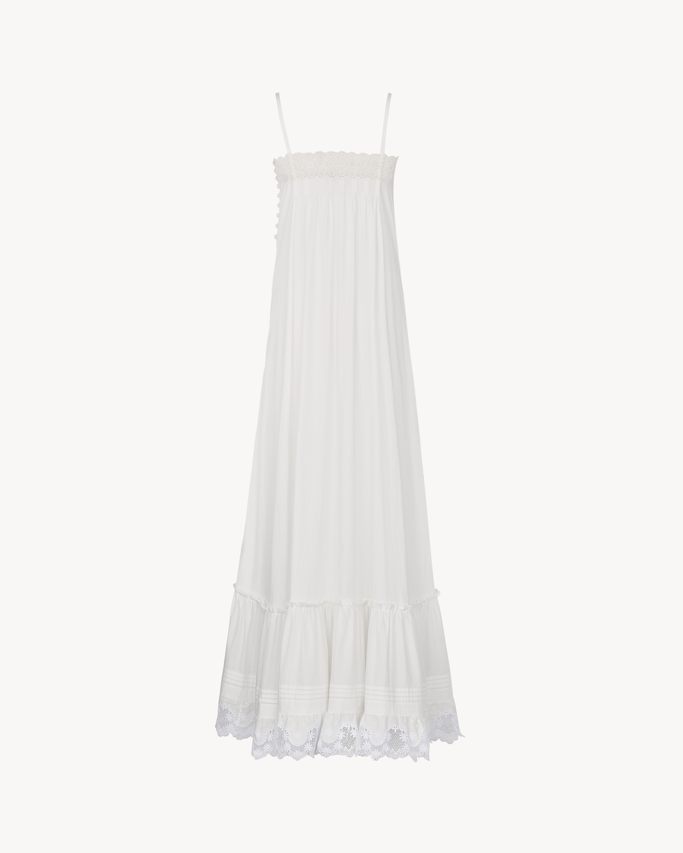 Saint Laurent Dress In Embroidered Cotton Poplin - White - Women - 4 Saint Laurent Dress In Embroidered Cotton Poplin - White - Women - 4