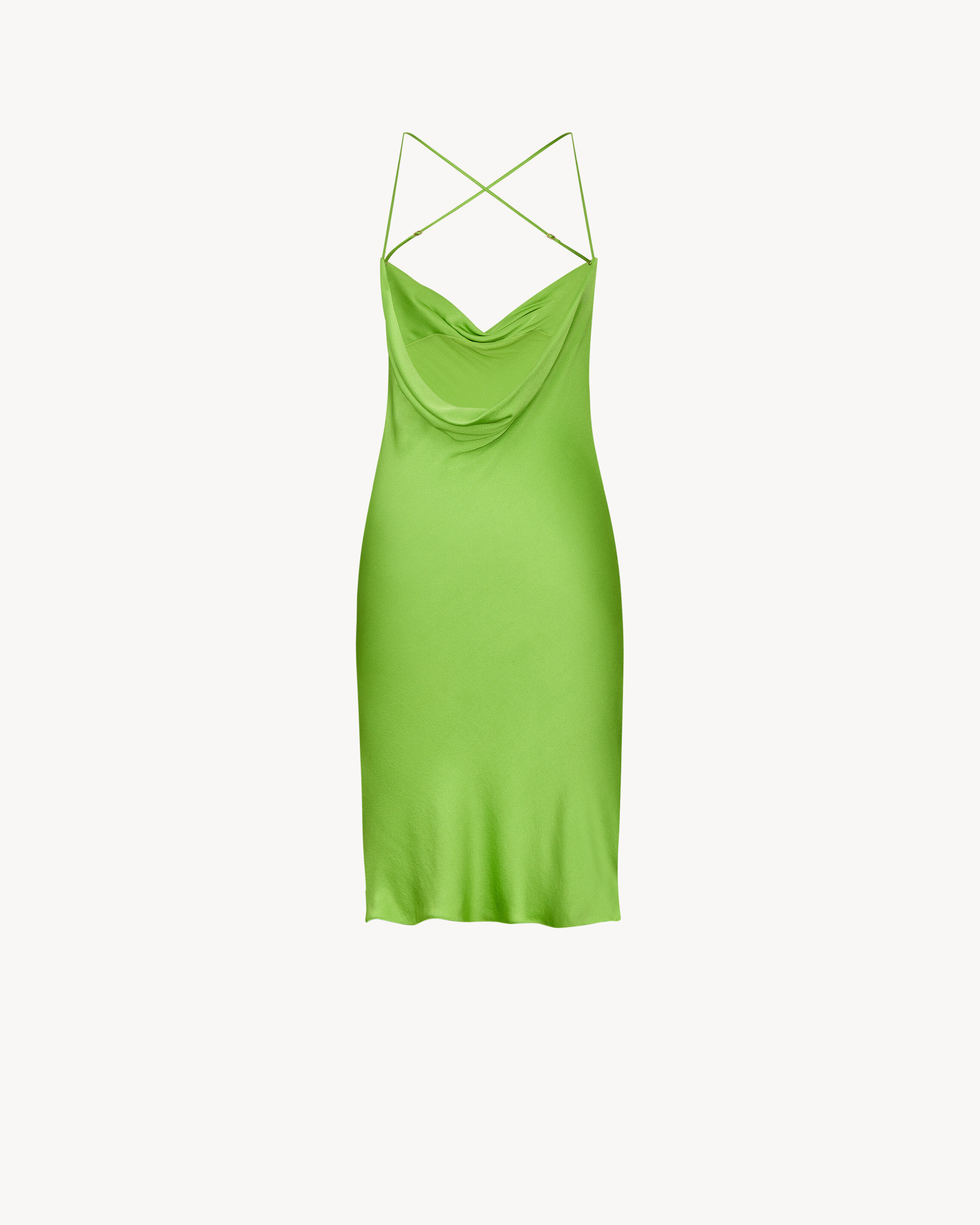 backless cowl dress in silk satin