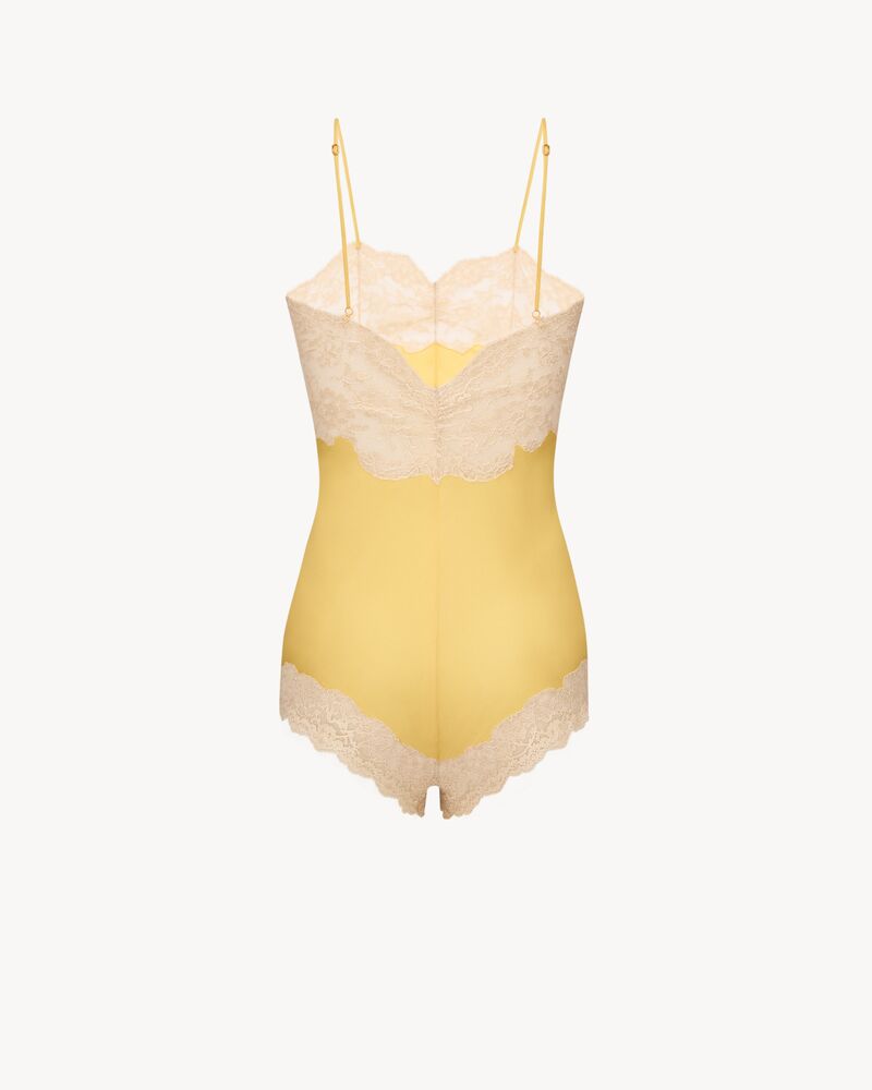 laced romper in silk crepe muslin