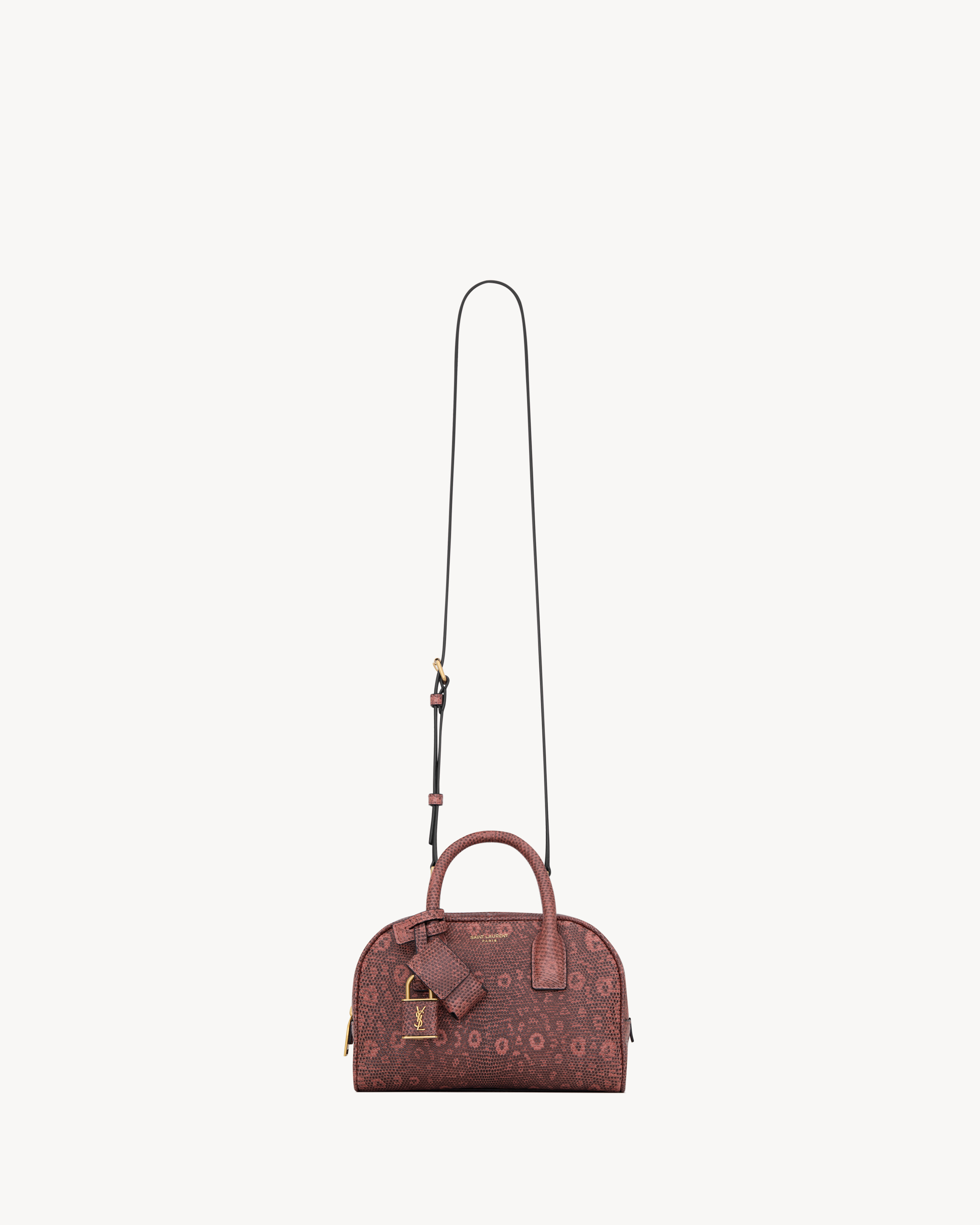 希少型　Saint Laurent Paris ミニボストン　レザー　スタッズ サック ド ジュール ボストン ミニ（リザード） レッド | Saint
