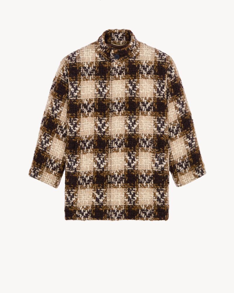 short coat in check tweed