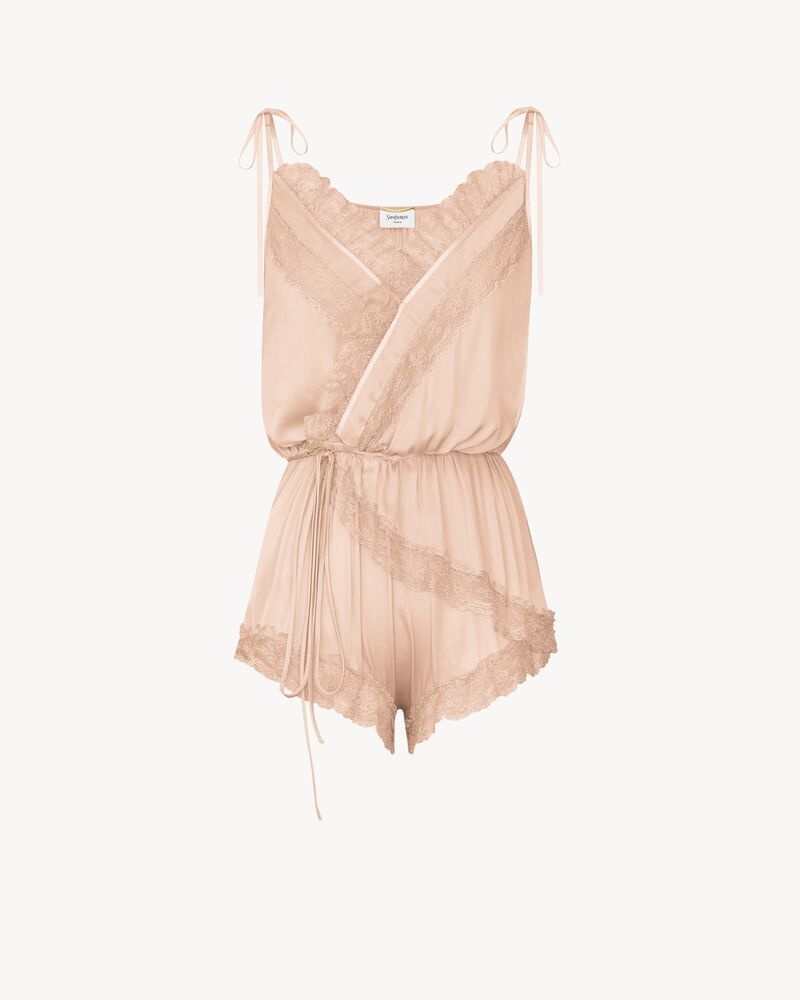laced romper in silk crepe muslin