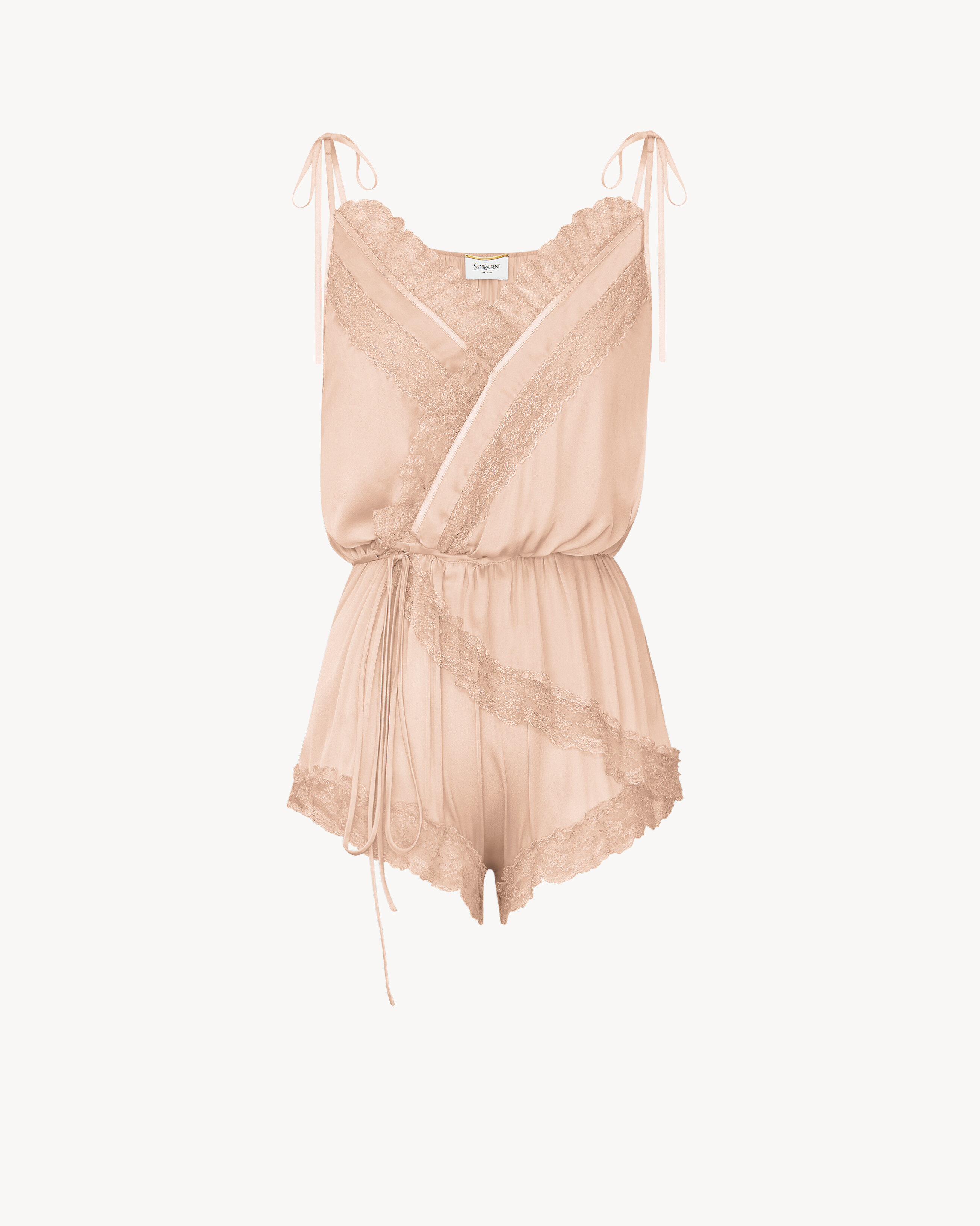 laced romper in silk crepe muslin