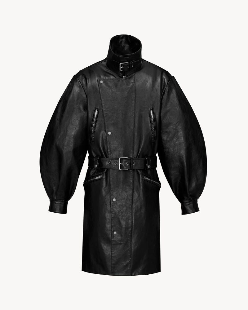 balloon-sleeve jacket in grained leather