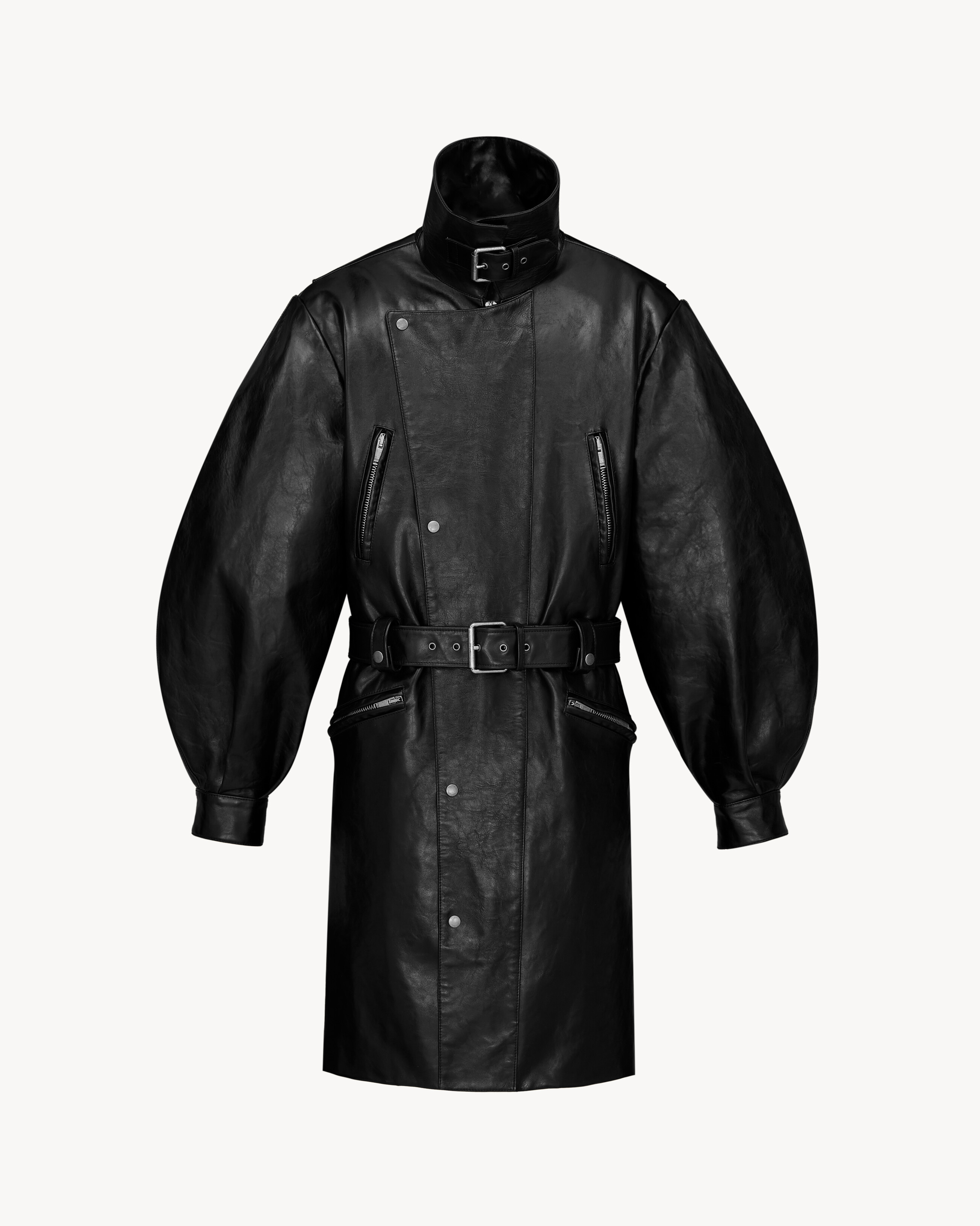 balloon-sleeve jacket in grained leather
