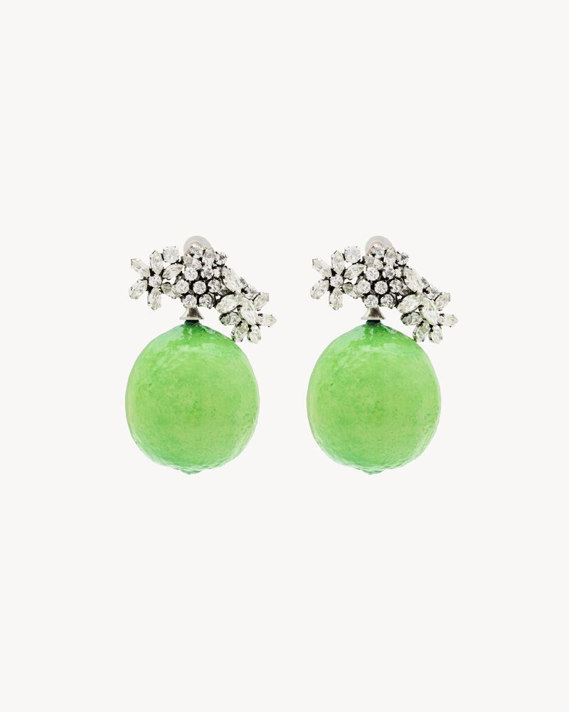 rhinestone lime earrings in resin and metal