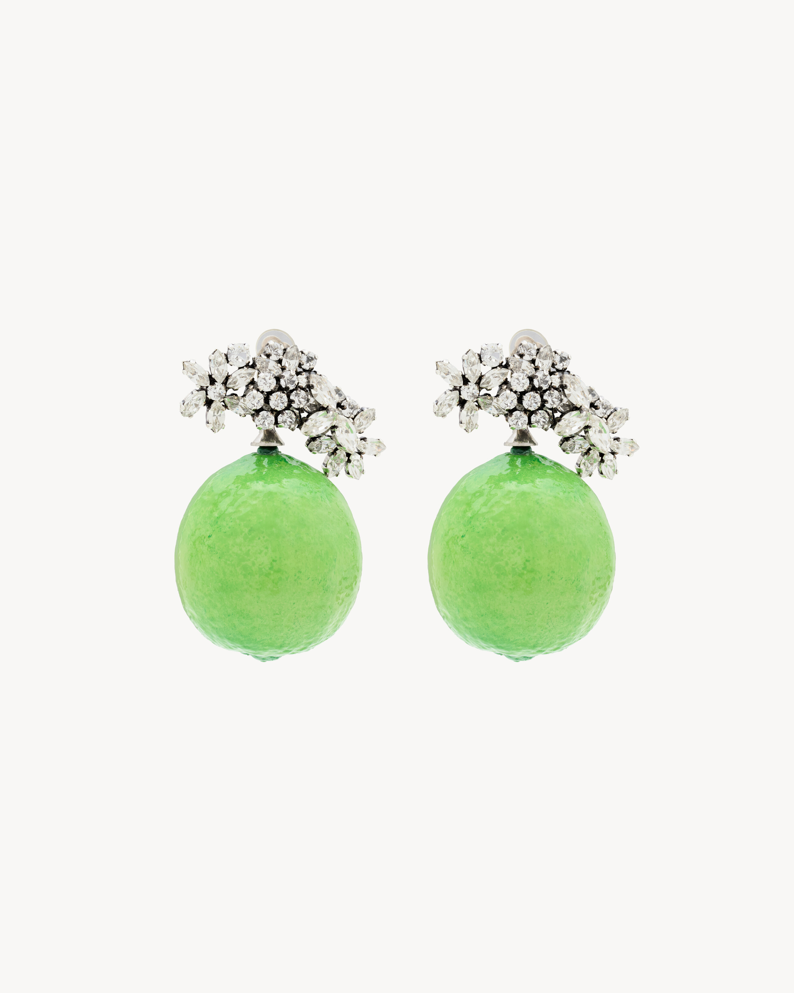 rhinestone lime earrings in resin and metal