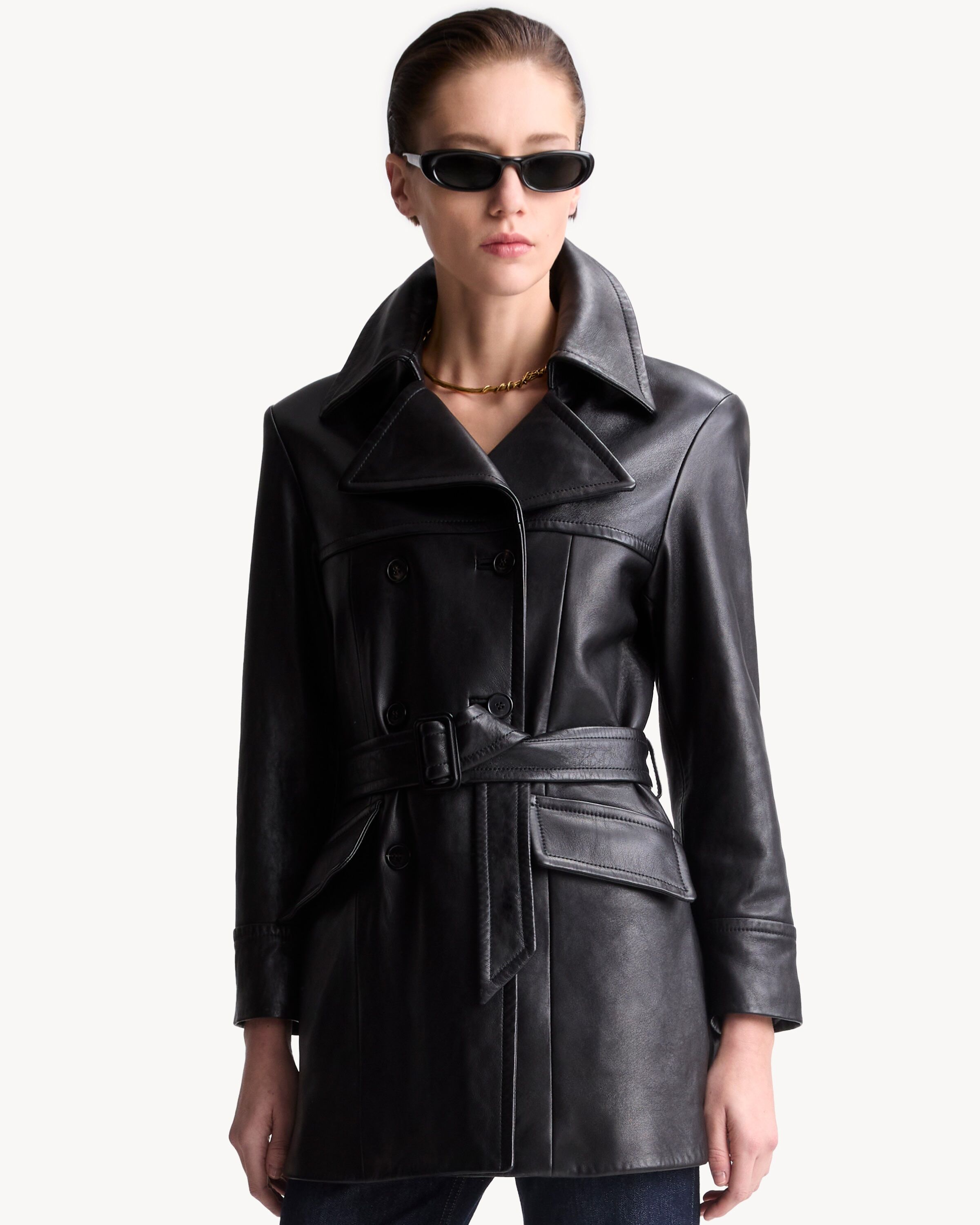 belted jacket in lambskin