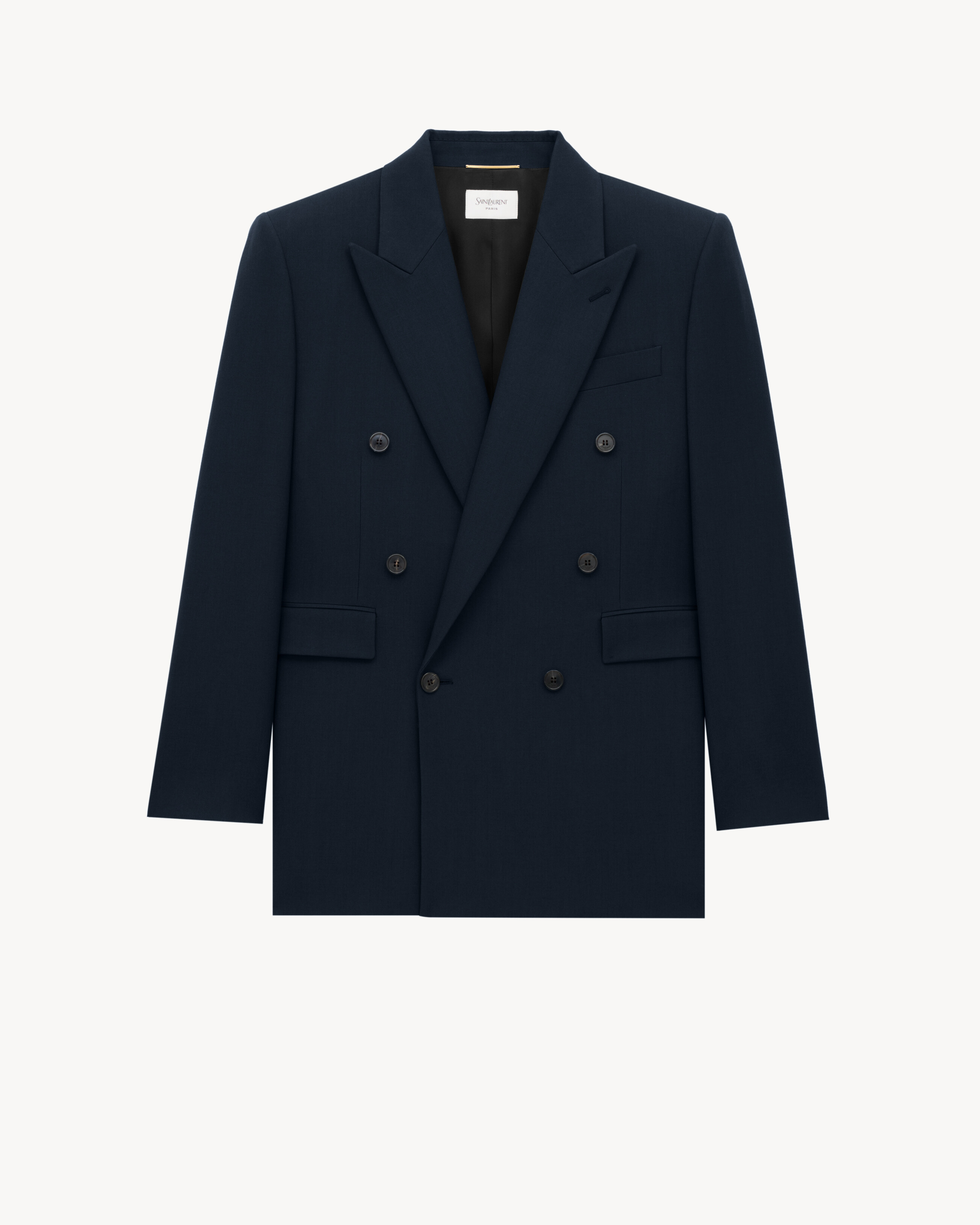 double-breasted long jacket in wool gabardine