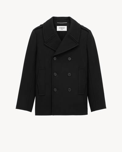 ウールのダブルブレストピーコート ブラック | Saint Laurent | YSL JP