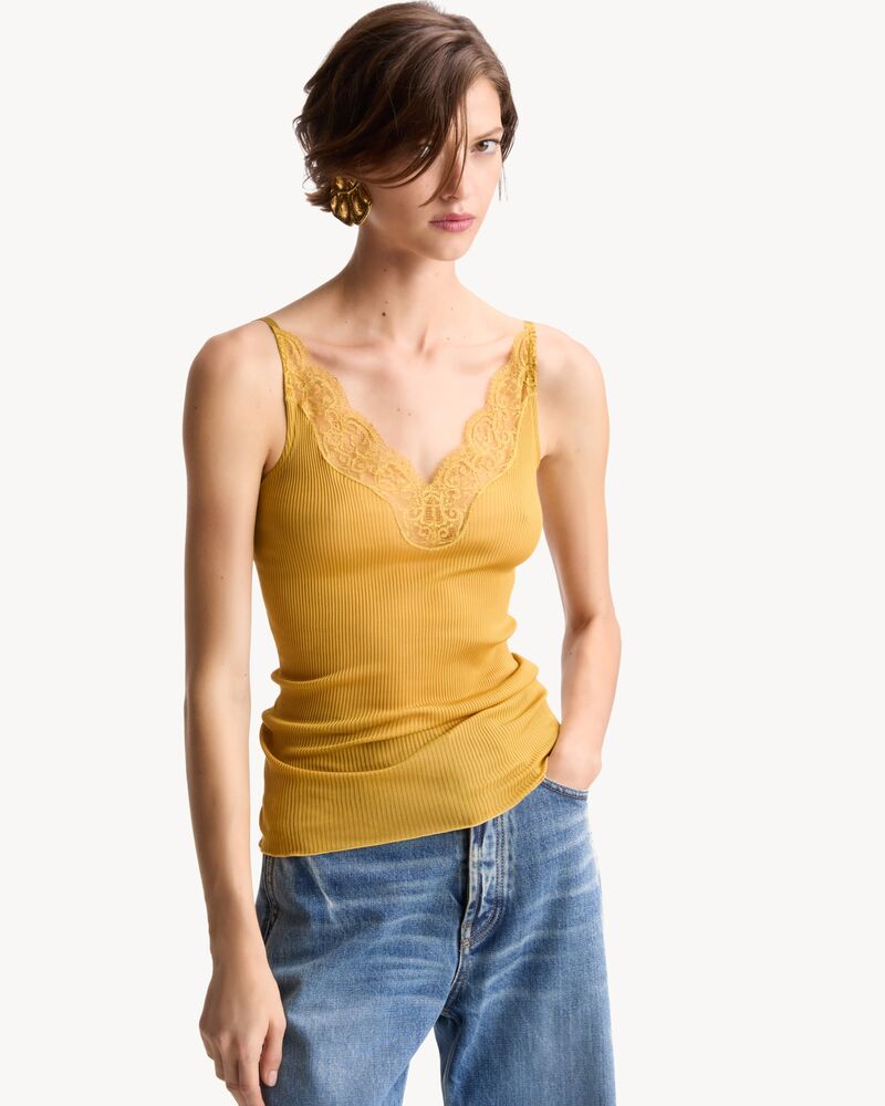 laced tank top in ribbed silk