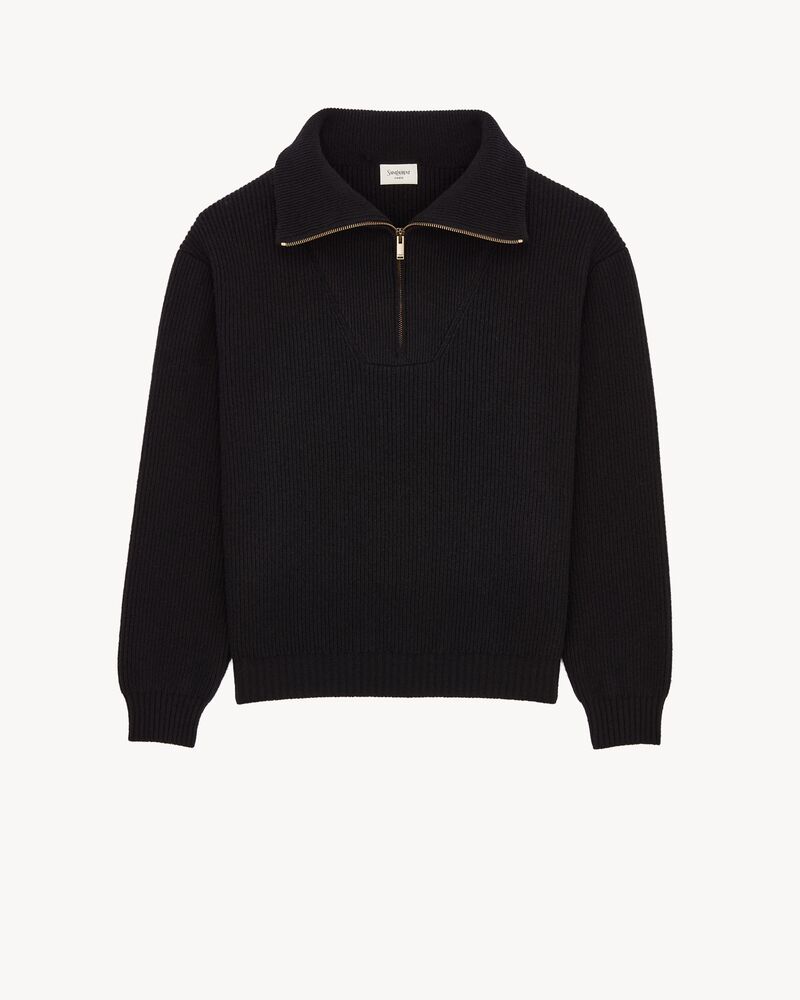 half-zip sweater in rib-knit wool