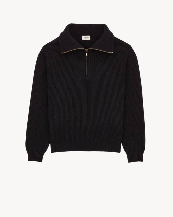 SAINT LAURENT ハーフジップ ニット ブラック ハーフジップセーター（リブ編みウール） ボルドー | Saint Laurent