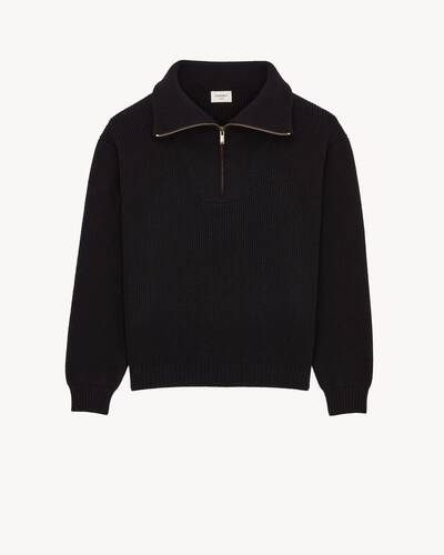 half-zip sweater in rib-knit wool in Bordeaux | Saint Laurent