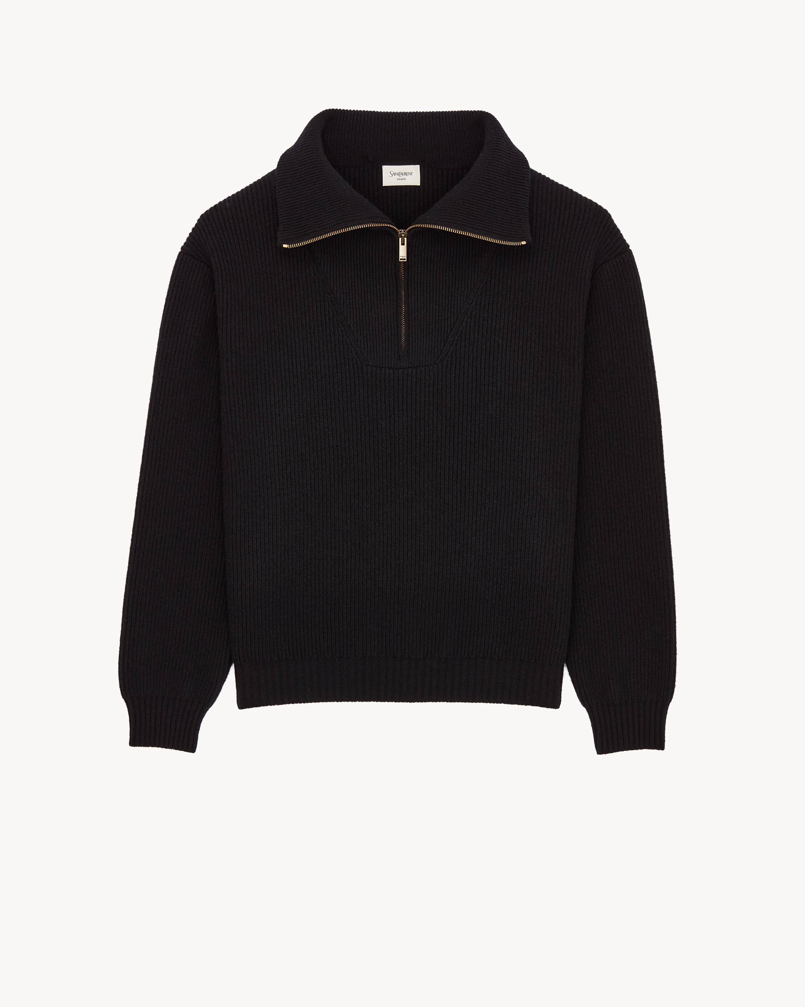 half-zip sweater in rib-knit wool