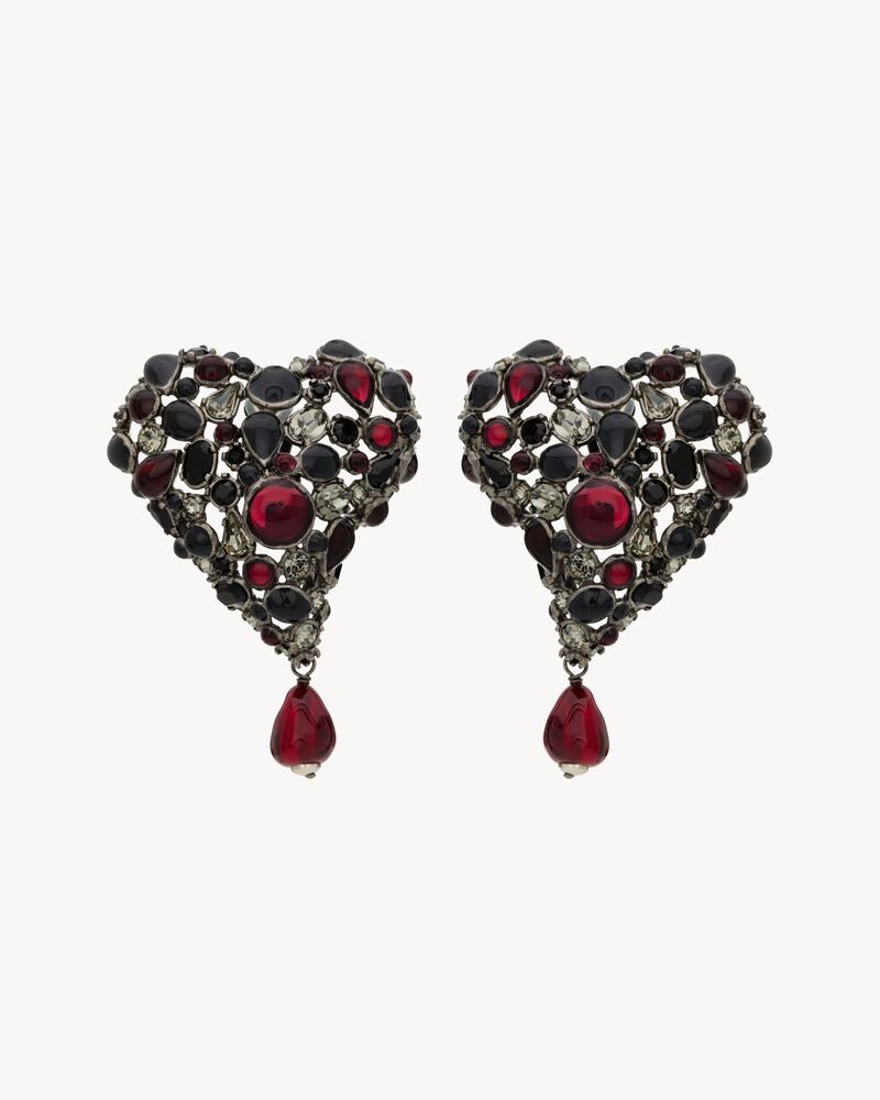 crystal heart earrings in resin and metal