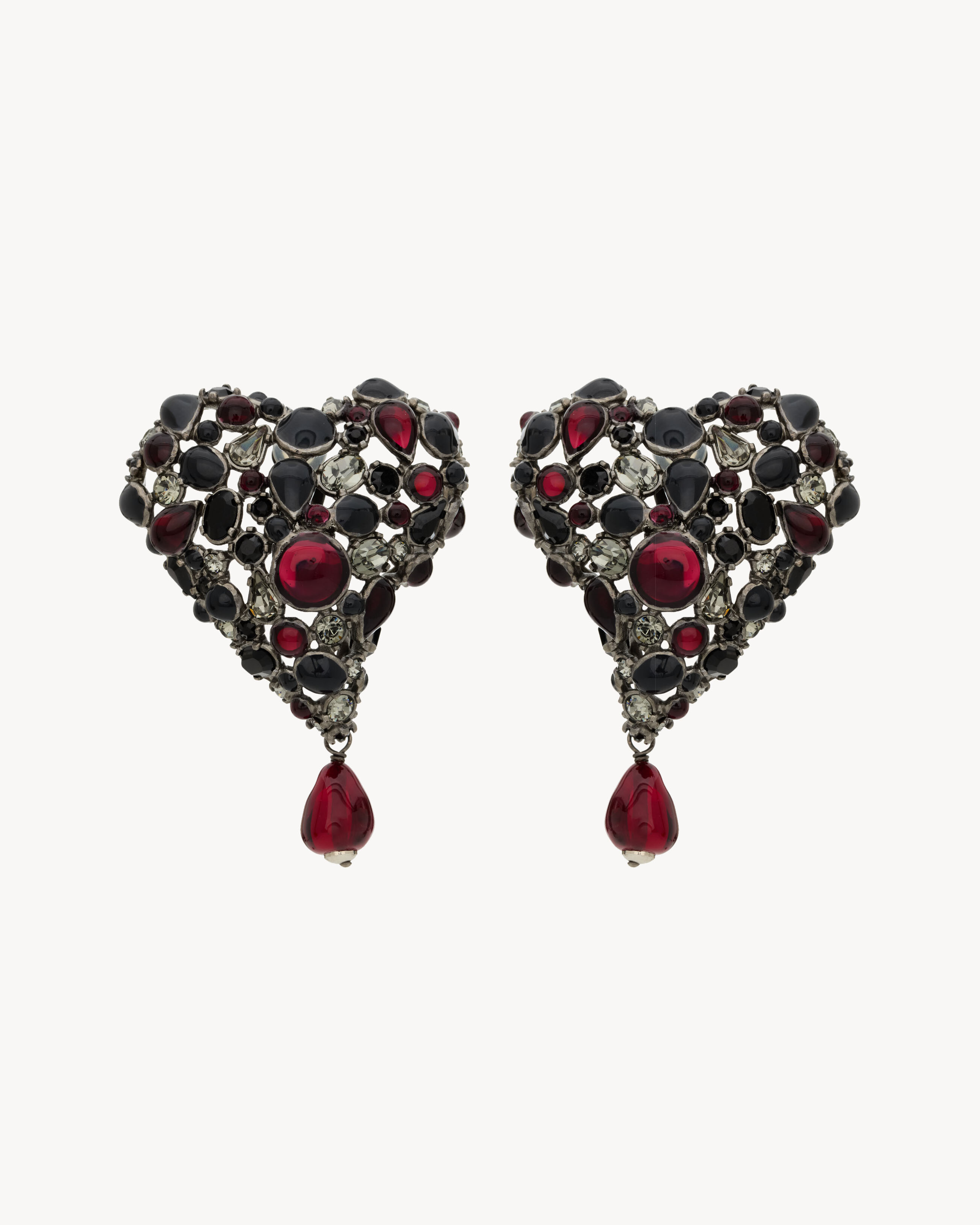 crystal heart earrings in resin and metal