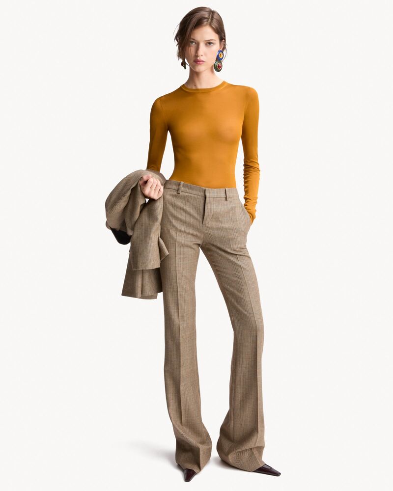 flared pants in puppytooth prince of wales wool