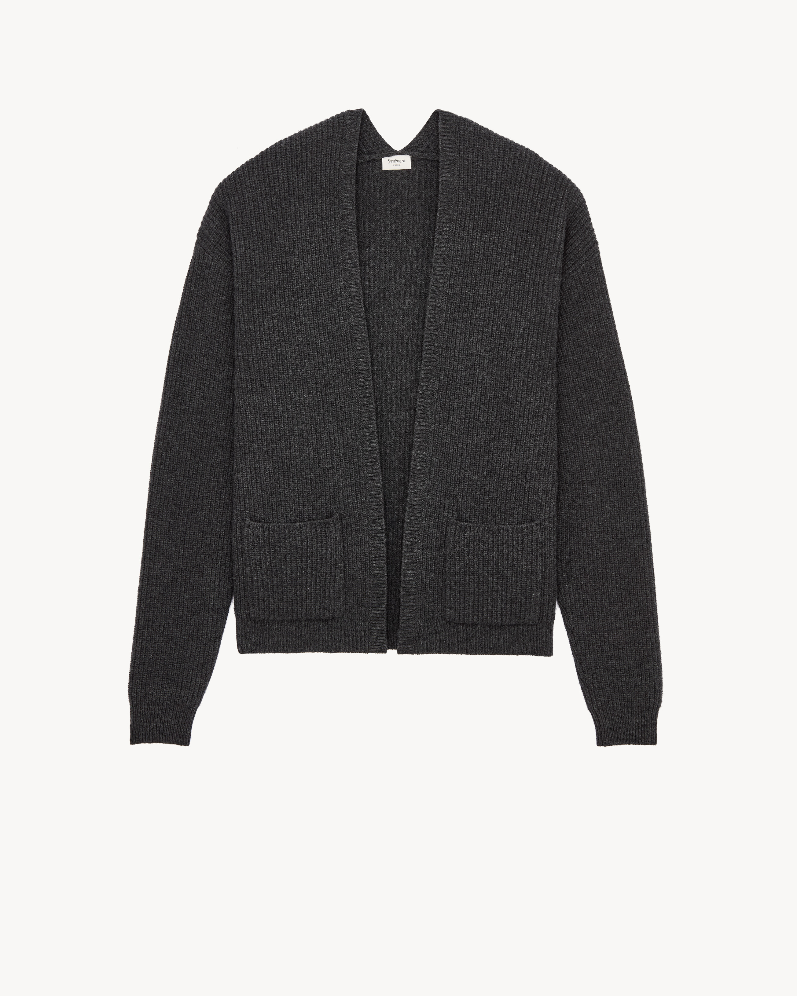 V-back cardigan in rib-knit wool