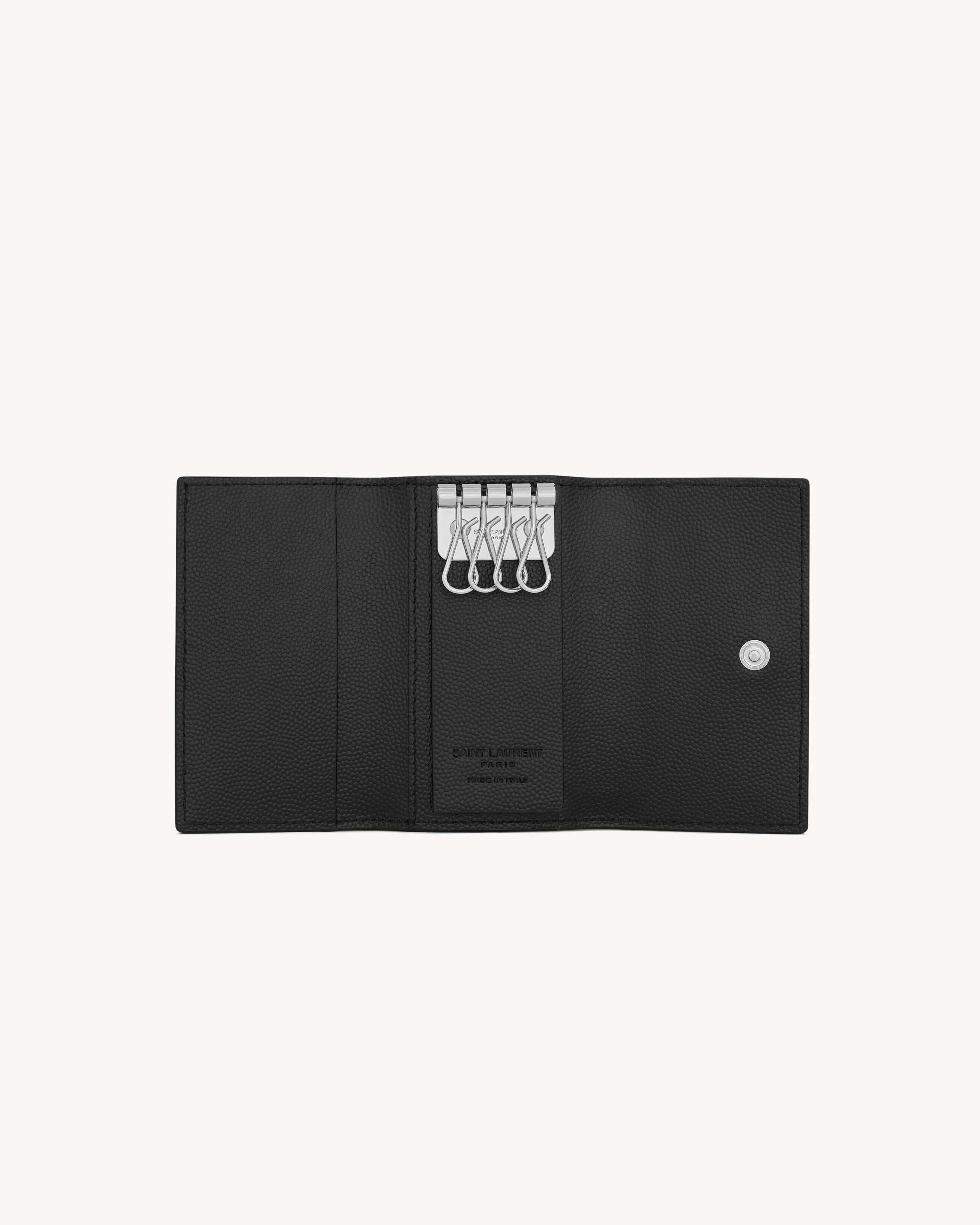 SAINT LAURENT PARIS SLIM KEYCASE IN GRAIN DE POUDRE LEATHER