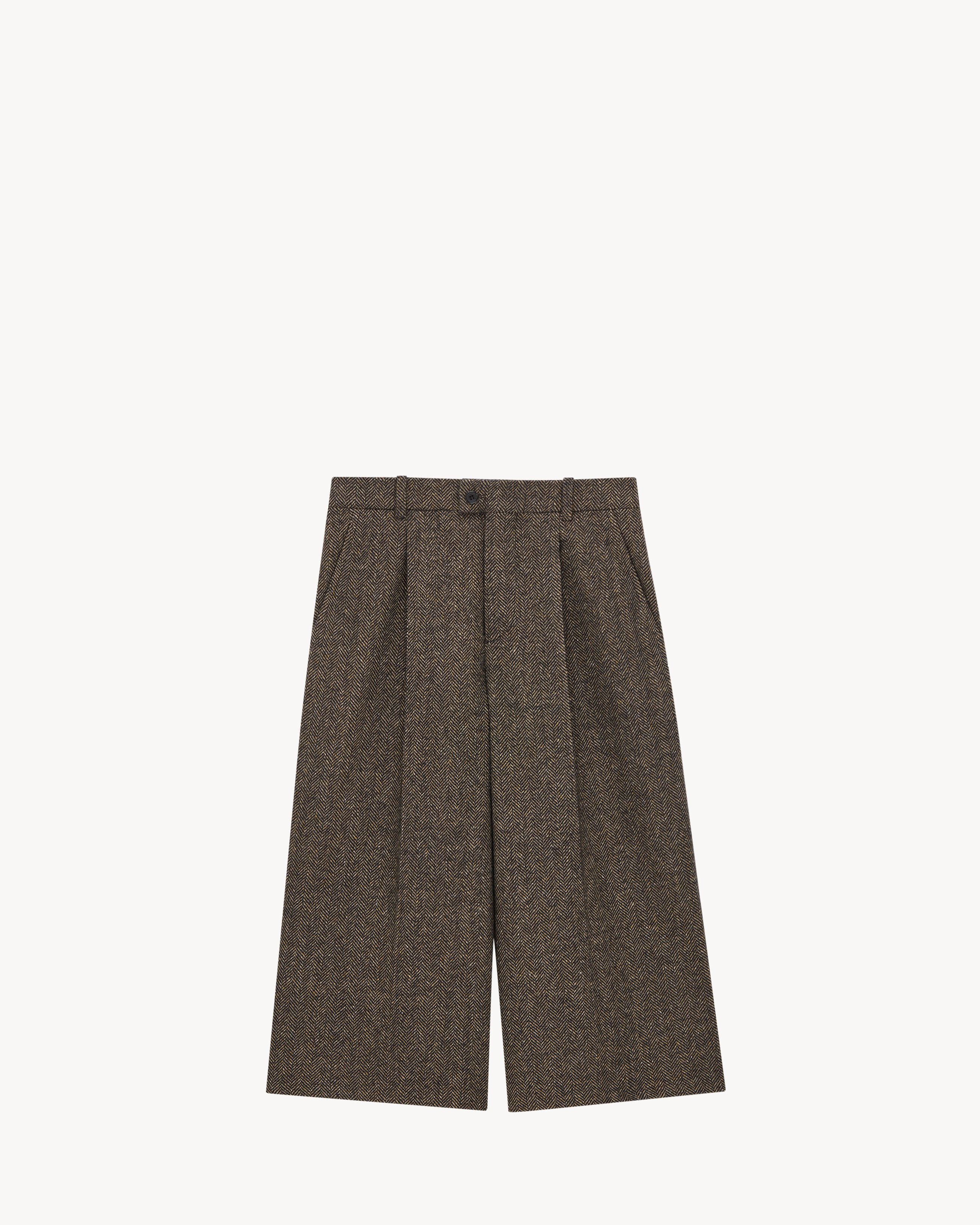 Gonna pantalone in lana a spina di pesce