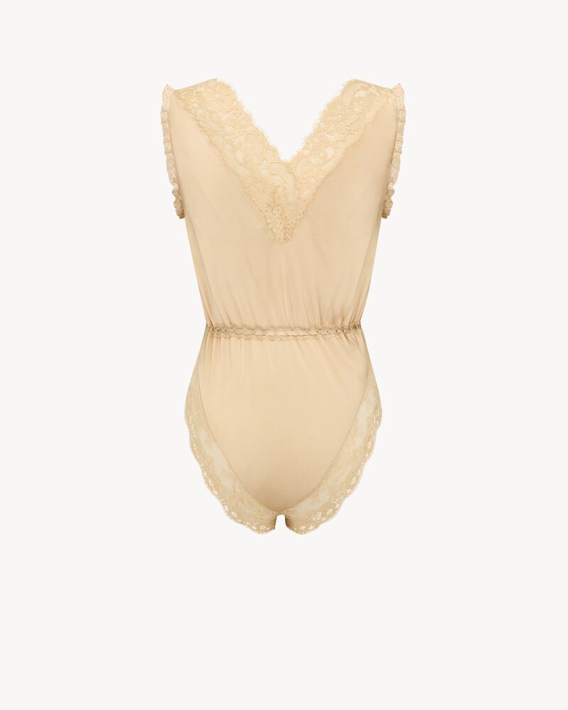 laced romper in silk crepe muslin