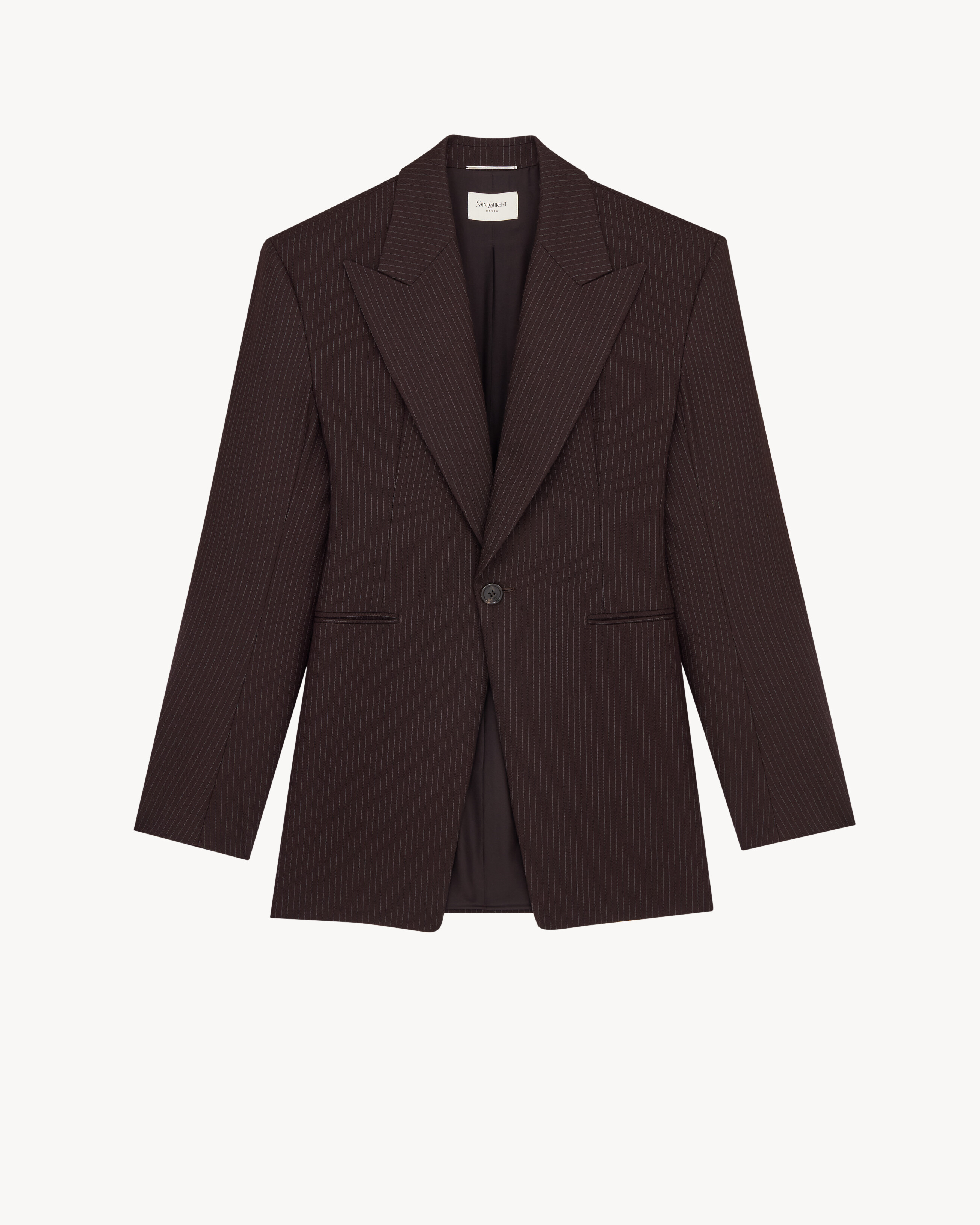 single-breasted jacket in striped herringbone wool in Brown