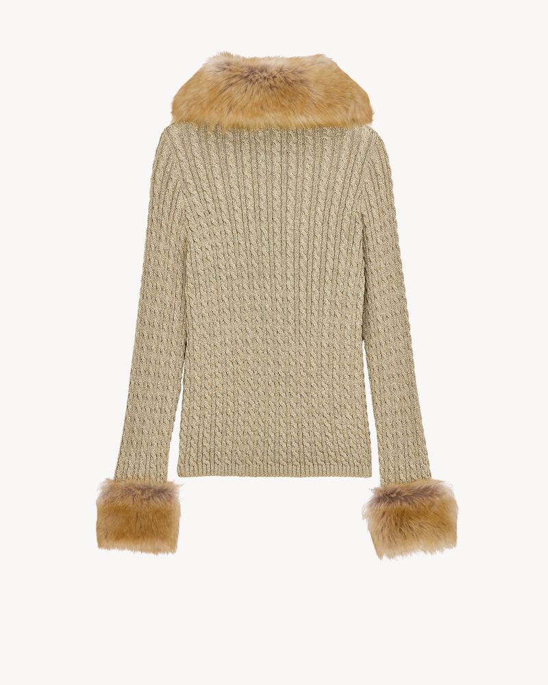 Cardigan mit Zopfmuster aus Lurex und Kunstpelz