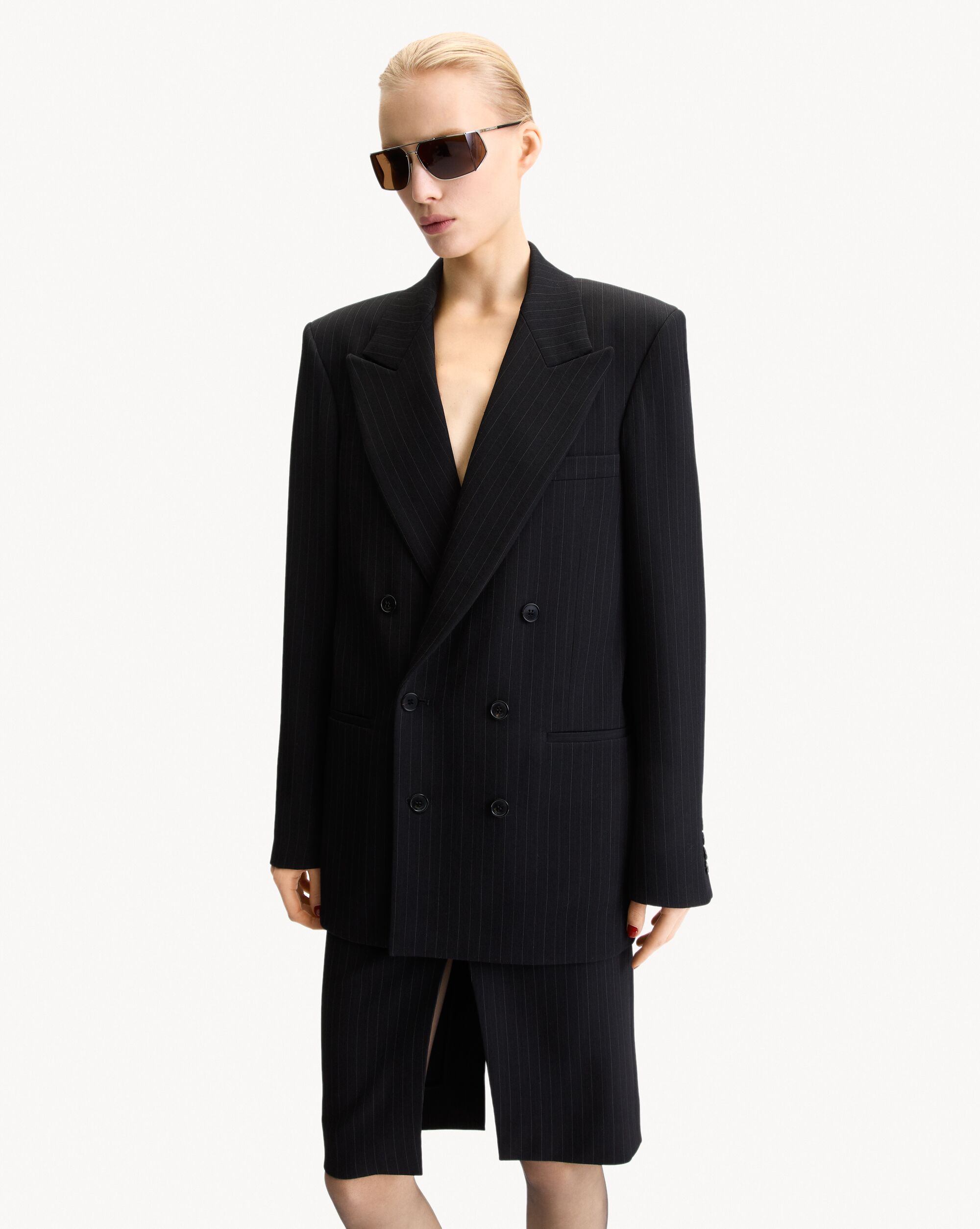 double-breasted jacket in chalk-stripe wool mélange