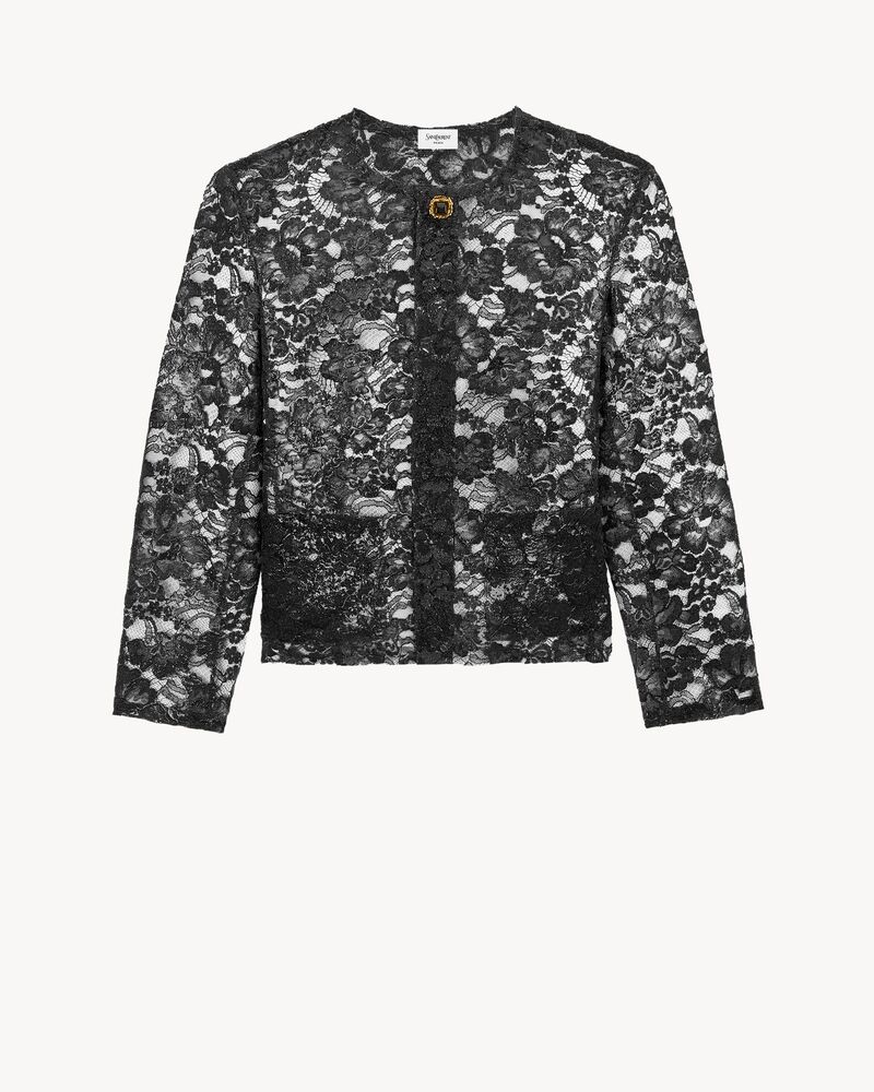 short jacket in silicone-coated lace