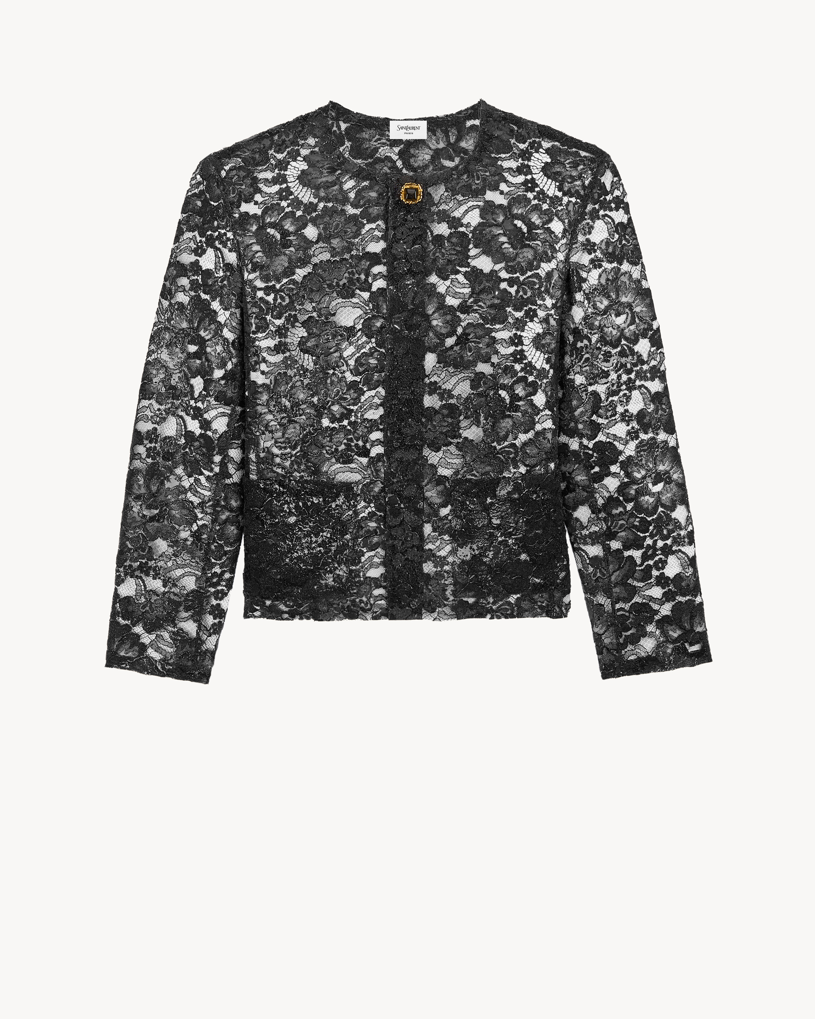 short jacket in silicone-coated lace