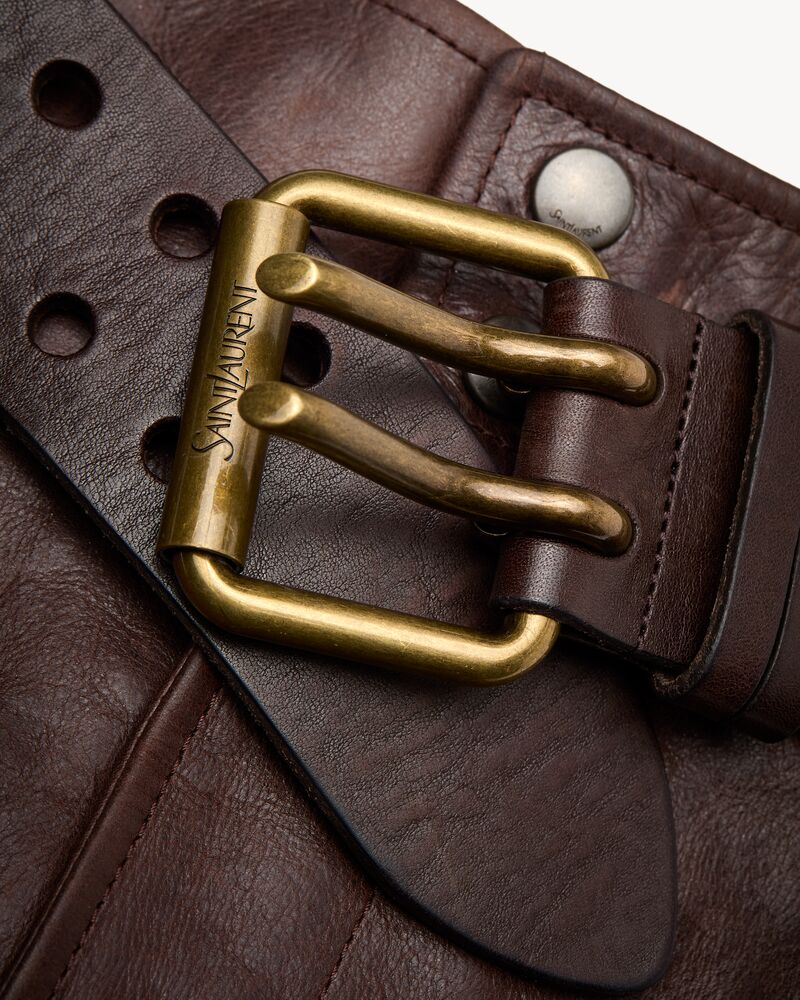 belted pencil skirt in creased leather