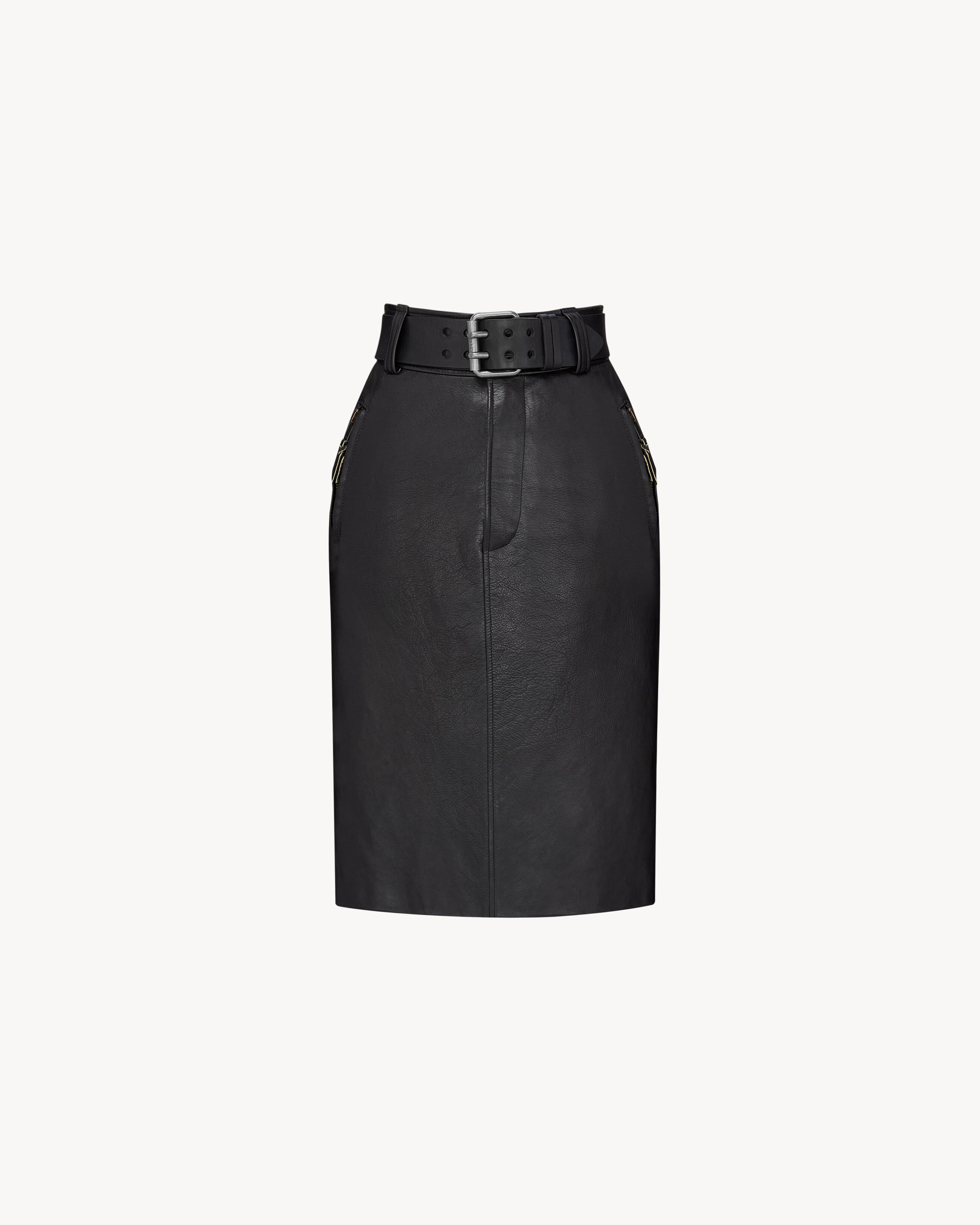 belted pencil skirt in grained leather