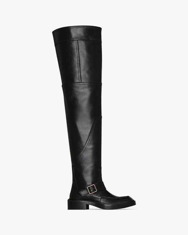 JOE over-the-knee boots in smooth leather in Black | Saint Laurent