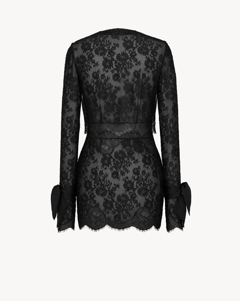 lavallière-cuff mini dress in silk lace