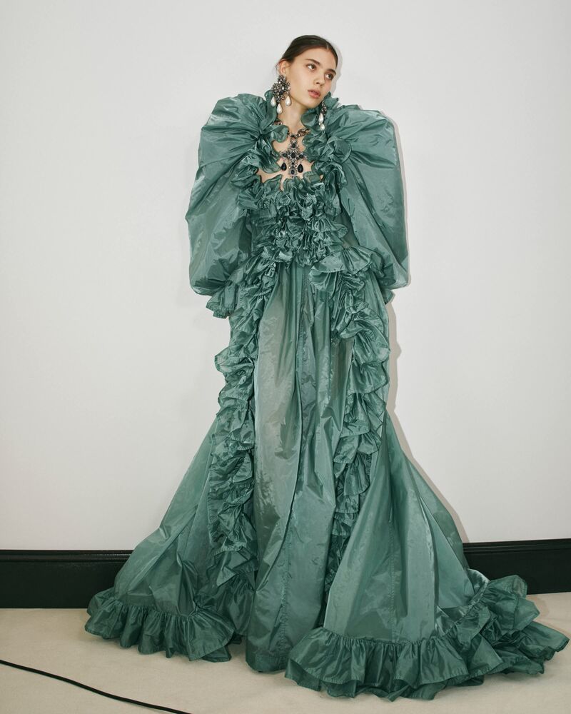 ruffled gown in nylon