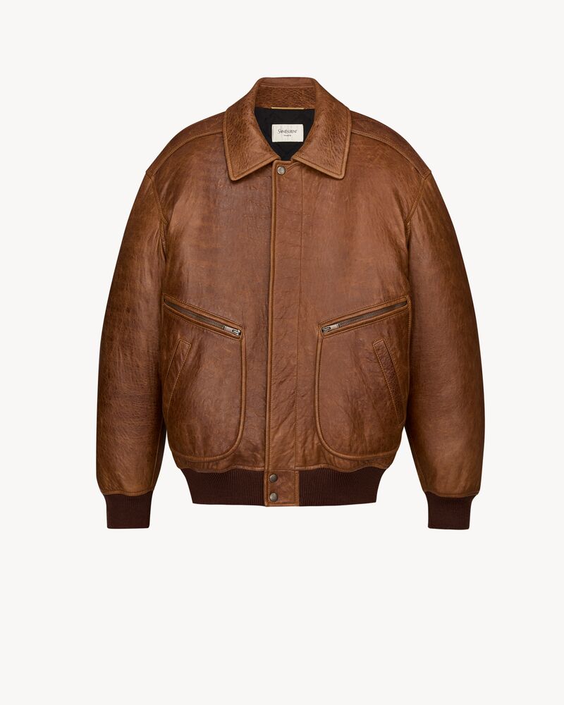 padded bomber jacket in vintage grained lambskin